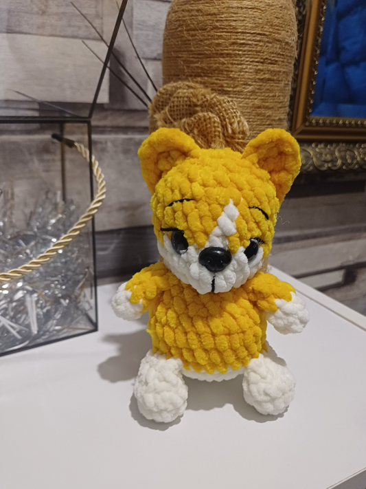 Hand crocheted mini corgi wee plushi dog