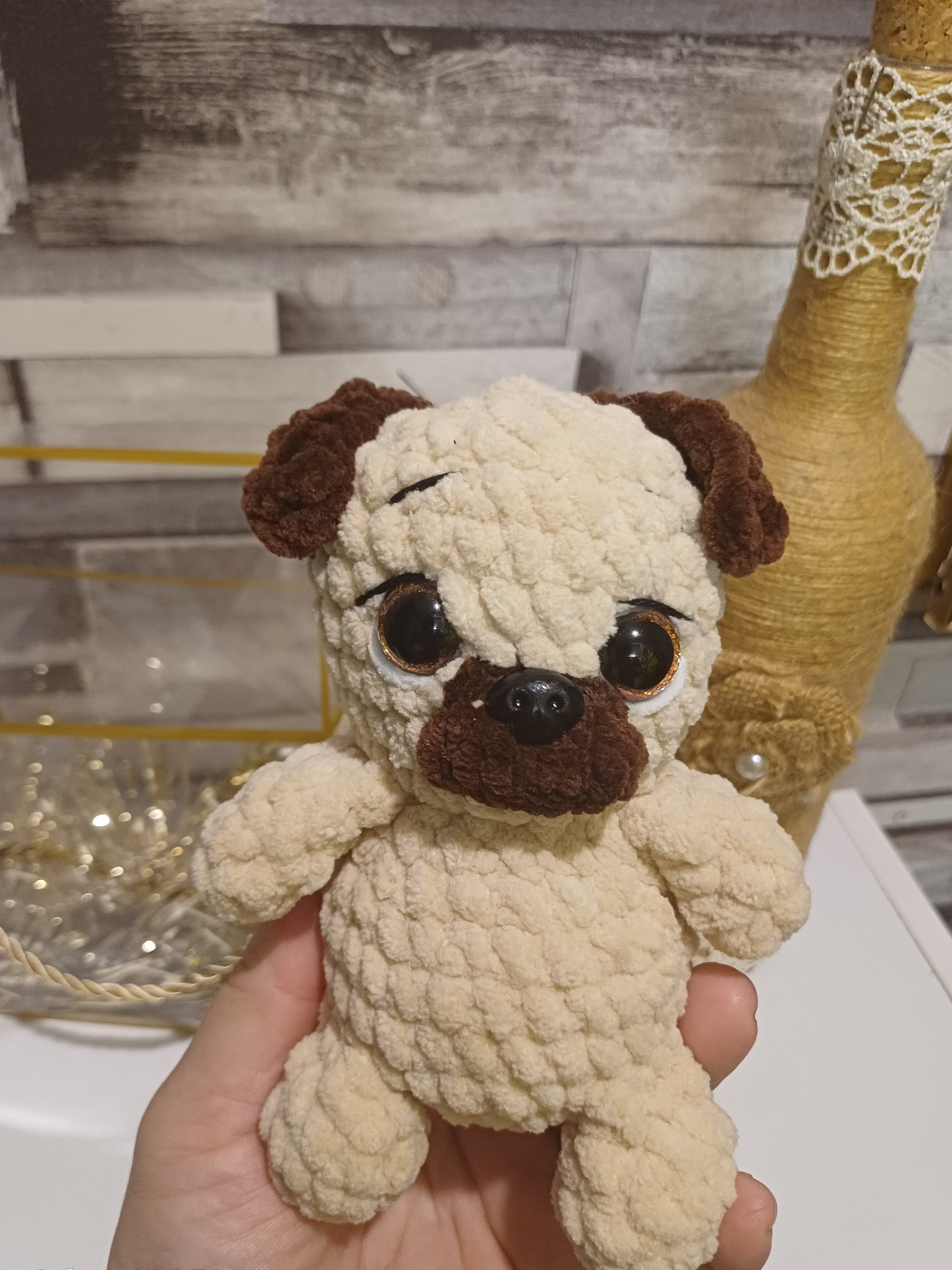 Crochet mini pug plushie dog