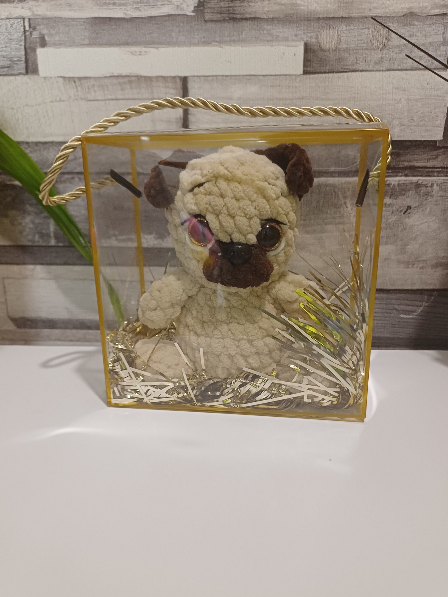 Crochet mini pug plushie dog