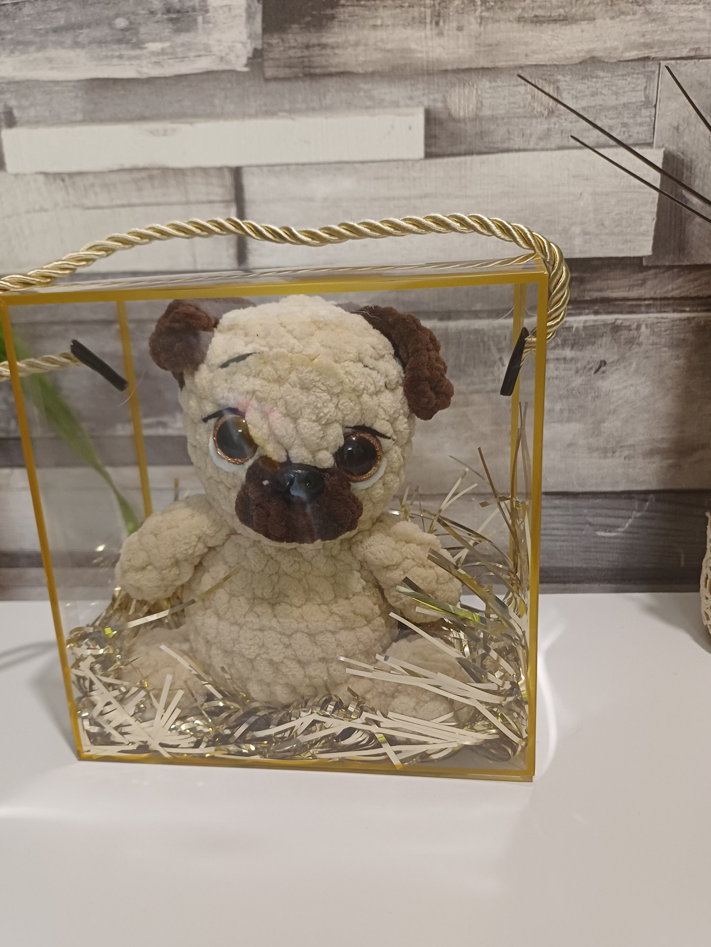 Crochet mini pug plushie dog