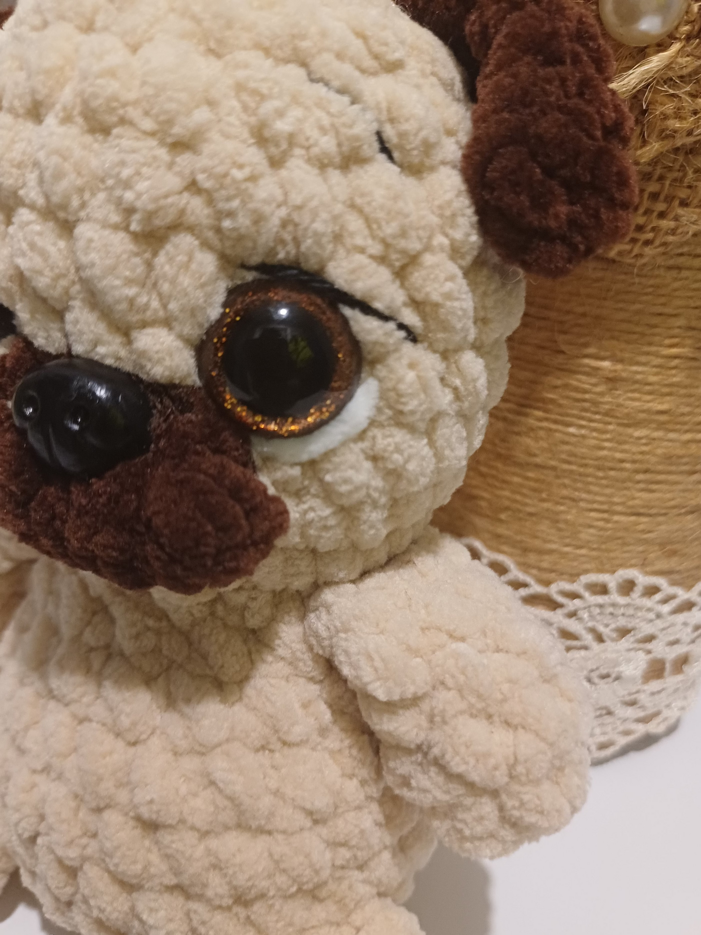 Crochet mini pug plushie dog